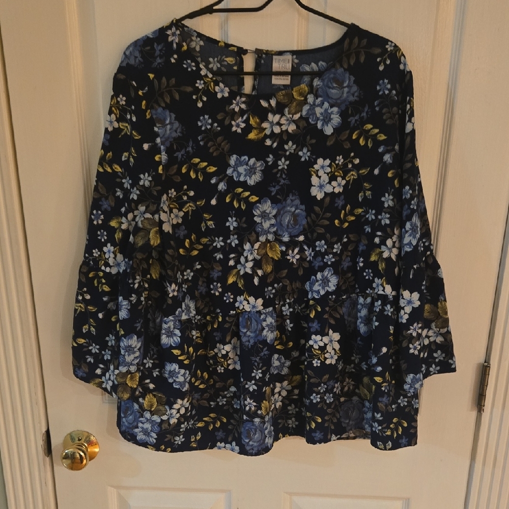 Time and Tru Navy Floral Peplum Tunic